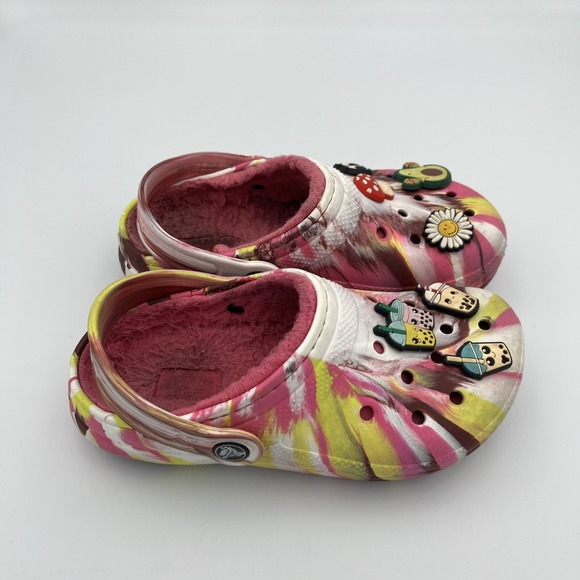 Crocs Clogs Shoes Girls Size J1 Pink Colorful Slip On Lined Sandals Comfort - Picture 2 of 15